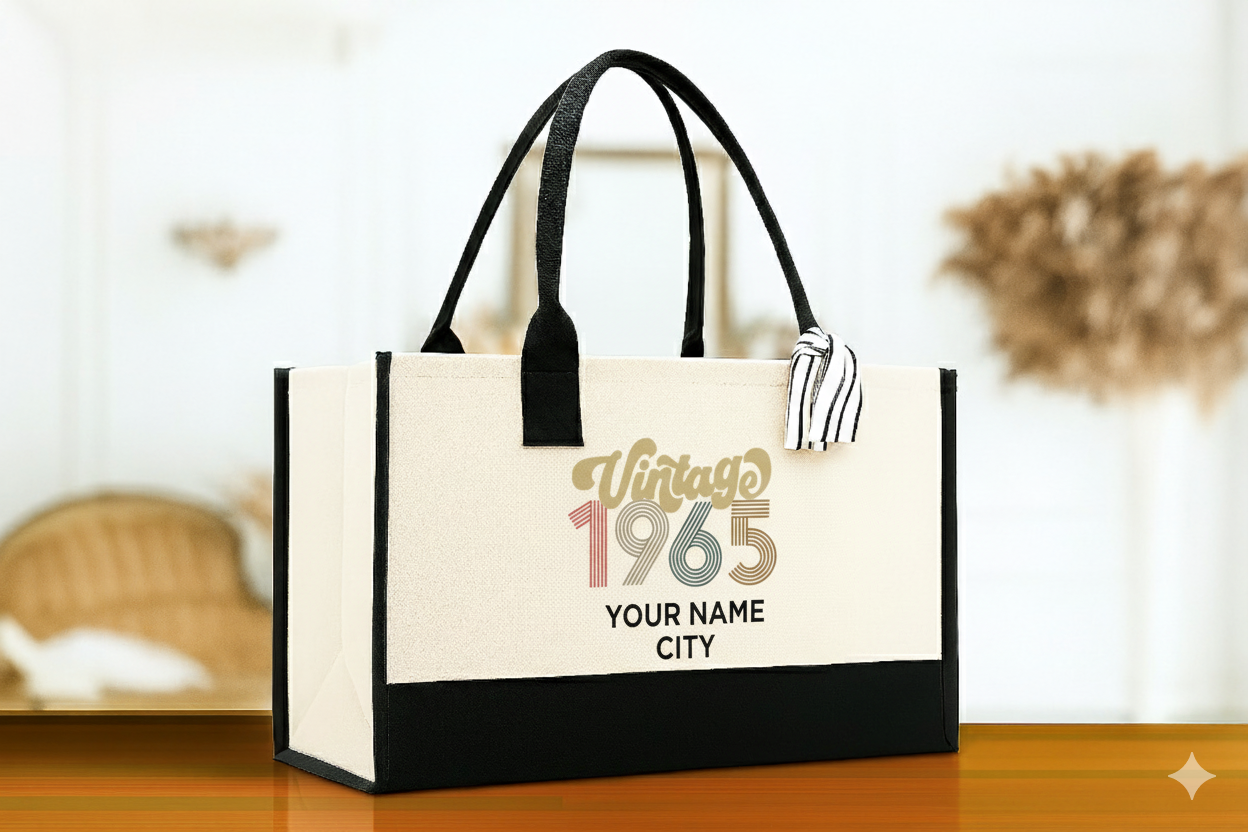 Personalized 60th Birthday Tote Bag Vintage 1965